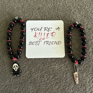 Black and Red Beaded Best Friend Bracelet Gift Set